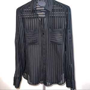 Express black sheer striped button down size xs